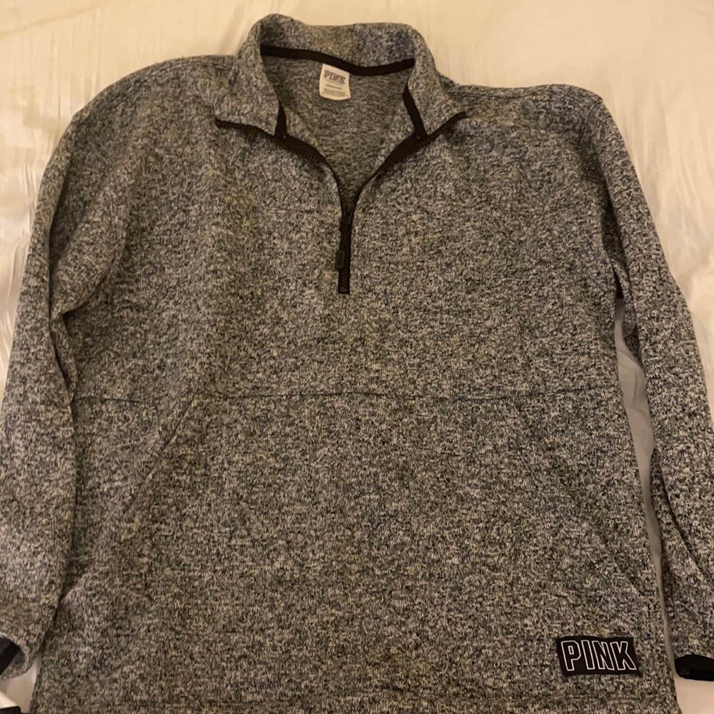 PINK heather gray quarter zip